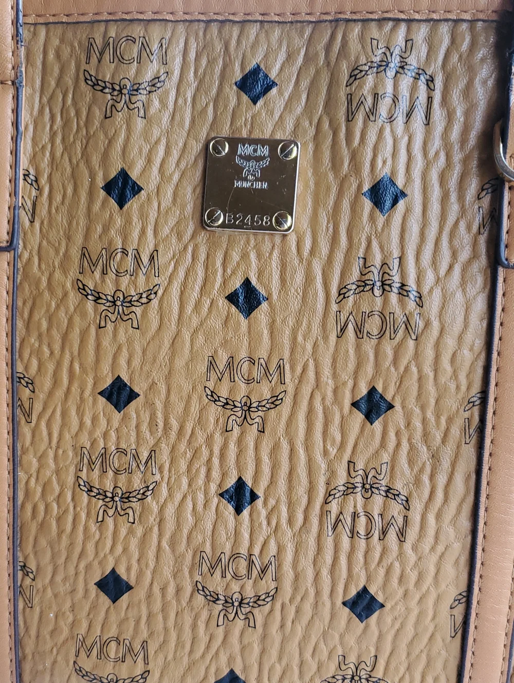 MCM Cognac Visetos Logo Tote Bag - Picture 2 of 14